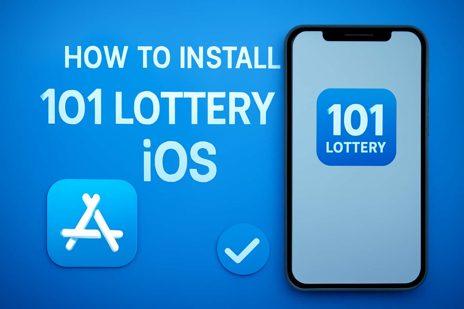 An informational graphic illustrating the installation process for 101 Lottery on iOS devices.