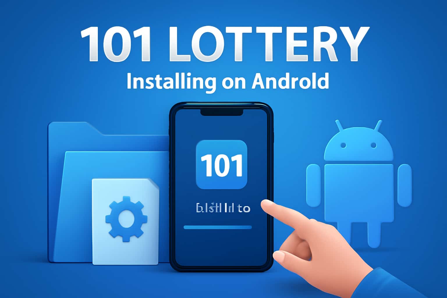 Informational scene depicting the installation process of the 101 Lottery app on an Android device.