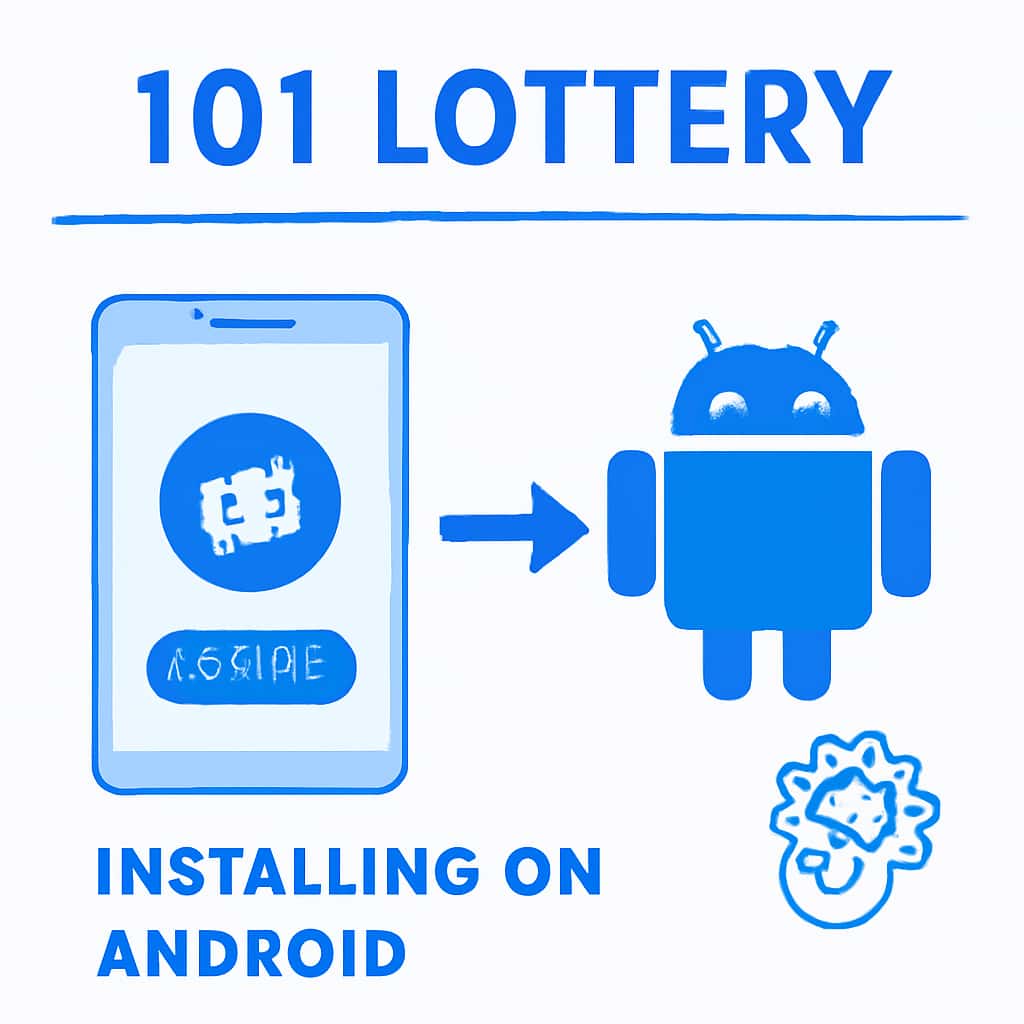 Diagram illustrating the steps to install the 101 Lottery app on Android.